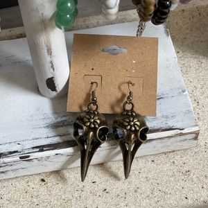 Bronze Raven Skull Earrings